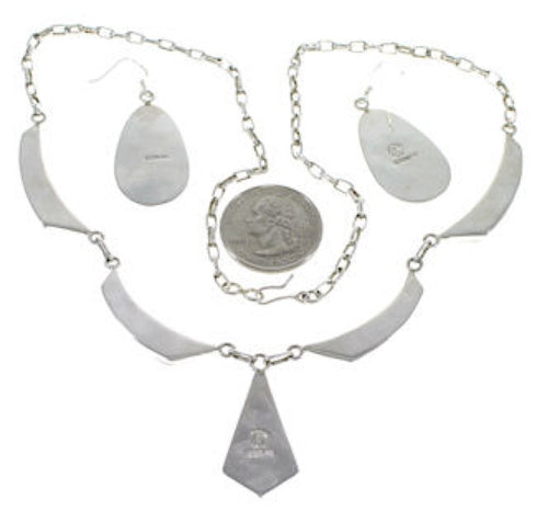 Sterling Silver Multicolor Earrings And Link Necklace Set GS75435